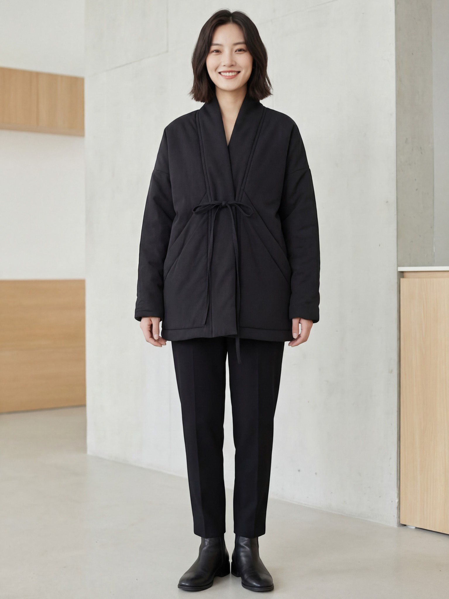 Veste kimono femme noire coton oversize – Image 5