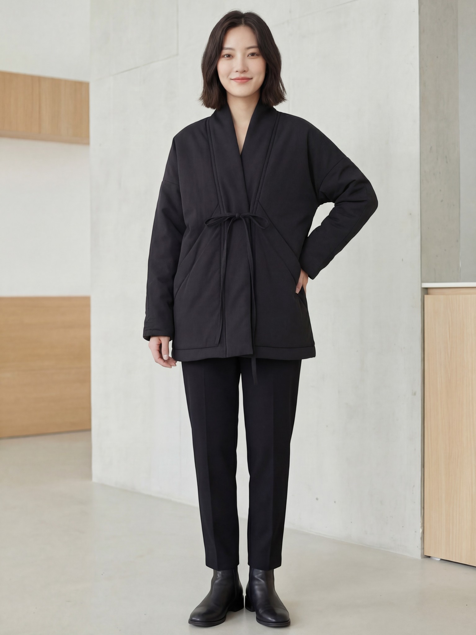 Veste kimono femme noire coton oversize – Image 4